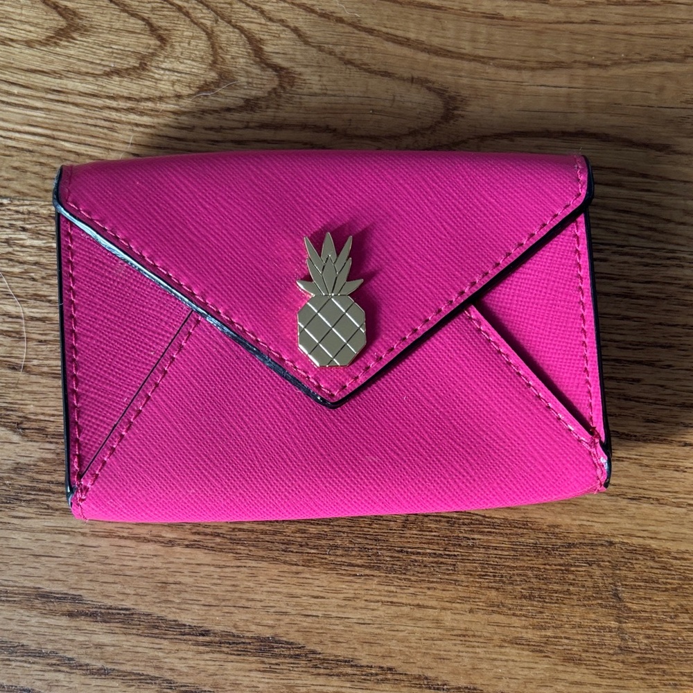 Bright Pink Envelope Wallet with Gold Pineapple Accent
